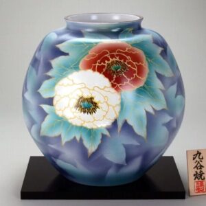 「訂購」日本製九谷燒紅白牡丹花瓶(N178-02)