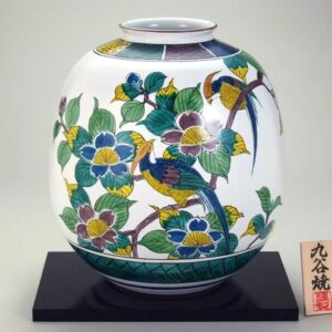 「訂購」日本製九谷燒古九谷花鳥花瓶(N177-09)