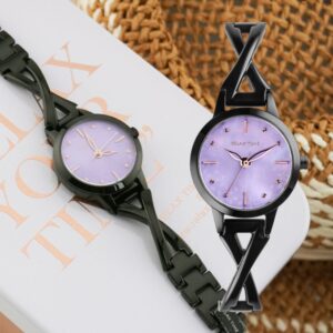 【RELAX TIME】 RELAX TIME 時光漫舞 手鍊風格女錶 黑×紫貝殼 (RT-117-5)