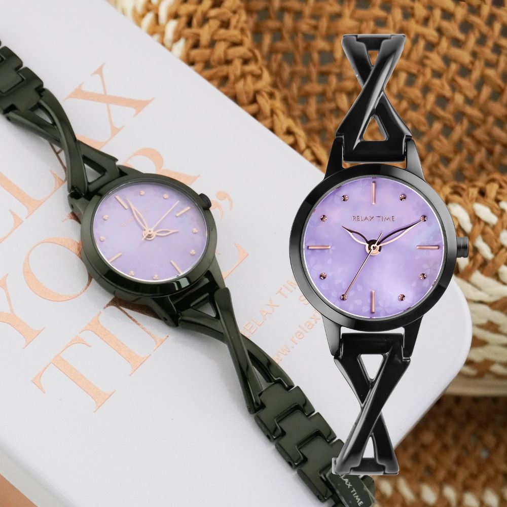 【RELAX TIME】 RELAX TIME 時光漫舞 手鍊風格女錶 黑×紫貝殼 (RT-117-5) 3 【RELAX TIME】 RELAX TIME 時光漫舞 手鍊風格女錶 黑×紫貝殼 (RT-117-5)