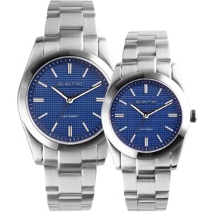 【RELAX TIME】 RELAX TIME 太陽能系列 立體格紋對錶 -藍 (RT-105S-2M+RT-105S-2L) 40mm+34mm