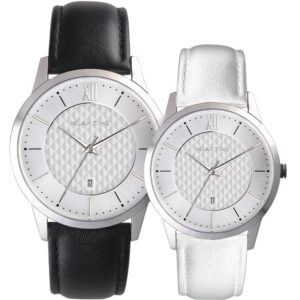 【RELAX TIME】 RELAX TIME 石英款 立體格紋時尚對錶 -黑白 (RT-118-1M+RT-118-1L) 42+36mm