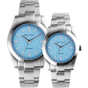 【RELAX TIME】 RELAX TIME 太陽能系列 立體格紋對錶 -湖水綠 (RT-105S-2M+RT-105S-2L) 40mm+34mm