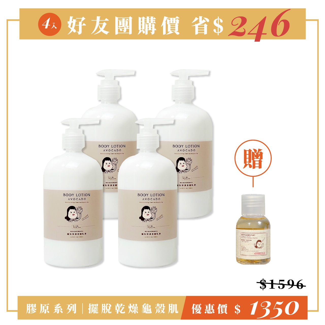 【膠原乳液|4入好友組】酪梨保濕身體乳液_500mlX4瓶,活動期間再加贈 旅行瓶 X 1瓶 2 未命名 7