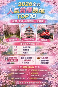 Read more about the article 【2026全台賞櫻勝地TOP10】人氣排行出爐！花期時間、交通資訊、週邊景點、必拍亮點一次看懂