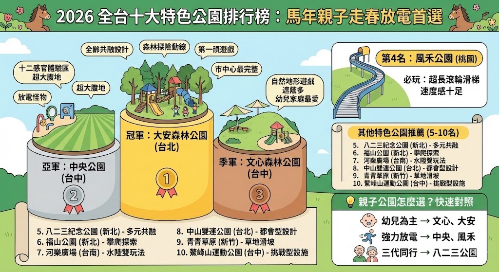 【2026 全台十大特色公園】出爐！馬年親子走春放電首選