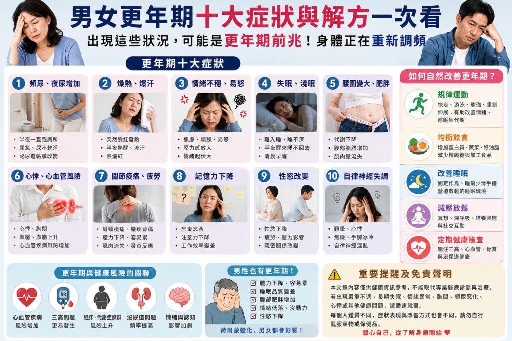 男女更年期｜十大症狀與解方｜一次看