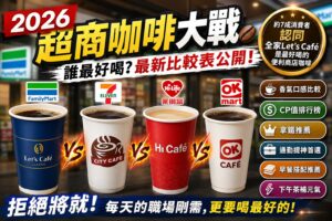 Read more about the article 2026超商咖啡推薦終極指南｜全家、7-ELEVEN、萊爾富、OK超商誰最好喝？最新比較表、優缺點、CP值、早餐搭配一次看