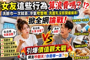 Read more about the article 全網吵翻】女友洗臉巾用一次就丟、冷氣吹整晚算浪費嗎？｜牙膏、洗面乳沒剪開繼續用掀論戰！｜網友戰翻：這根本不是錢的問題