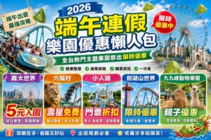 Read more about the article 2026端午連假樂園優惠懶人包｜義大世界5元入園、六福村壽星免費、小人國門票折扣｜全台主題樂園最強優惠總整理一次看｜6月19日更新版