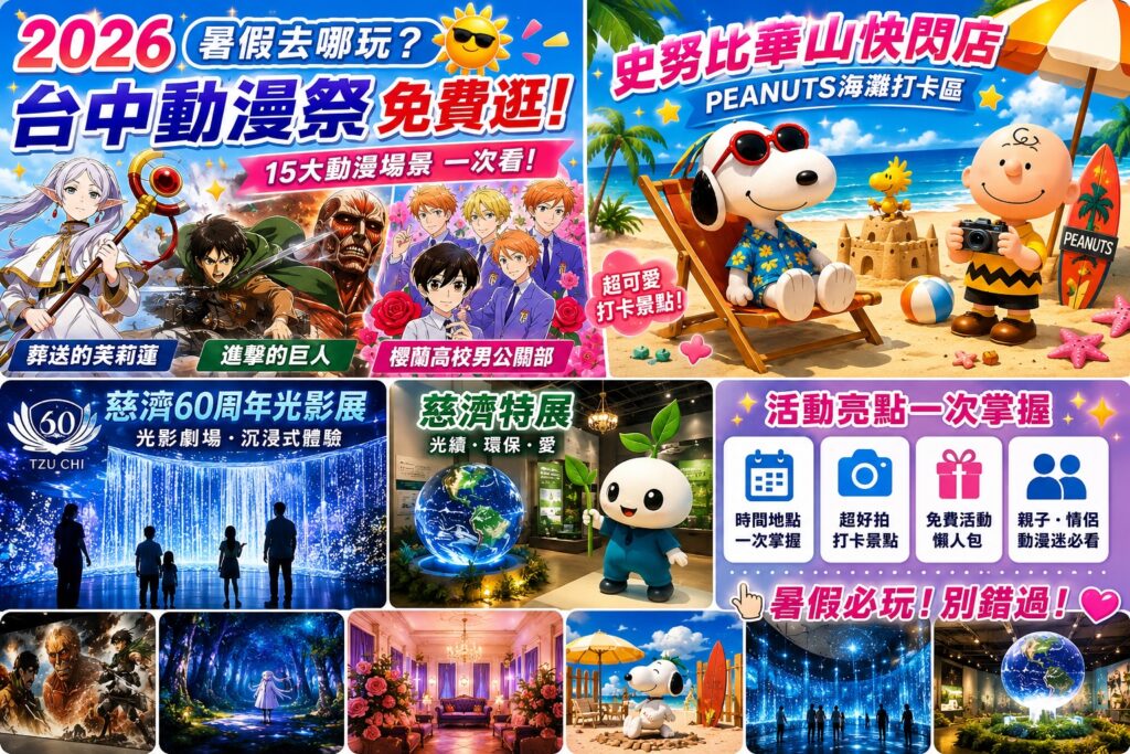 【2026暑假去哪玩】台中動漫祭免費逛、史努比華山快閃店、慈濟60周年光影展登場|15大動漫場景+暑假活動懶人包一次看 2 【2026暑假去哪玩】台中動漫祭免費逛、史努比華山快閃店、慈濟60周年光影展登場|15大動漫場景+暑假活動懶人包一次看