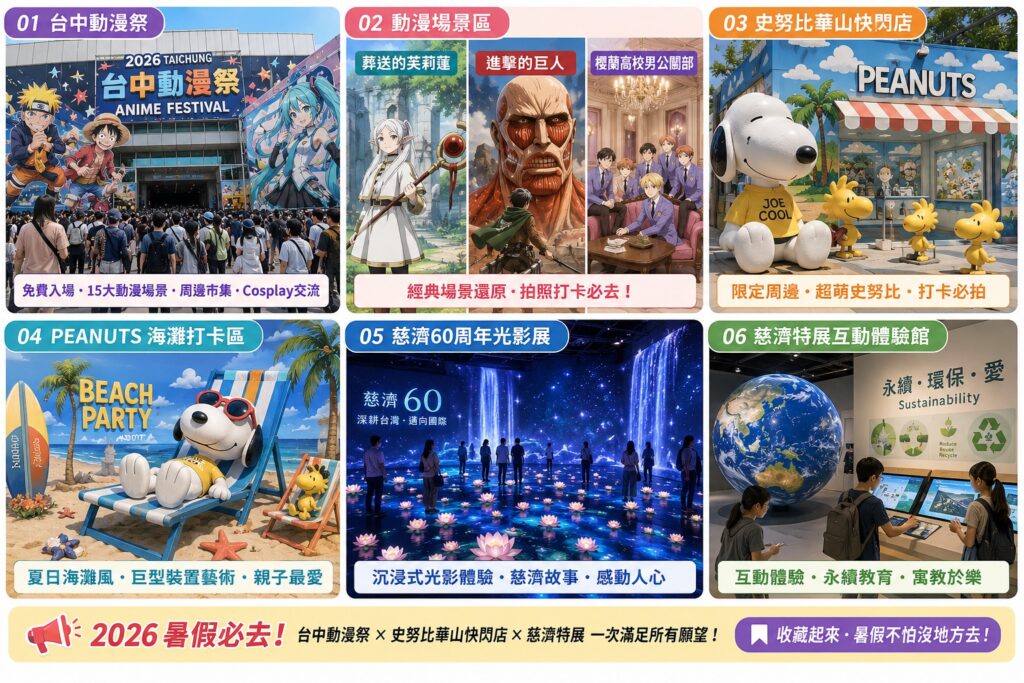 【2026暑假去哪玩】台中動漫祭免費逛、史努比華山快閃店、慈濟60周年光影展登場|15大動漫場景+暑假活動懶人包一次看 3 【2026暑假去哪玩】台中動漫祭免費逛、史努比華山快閃店、慈濟60周年光影展登場|15大動漫場景+暑假活動懶人包一次看