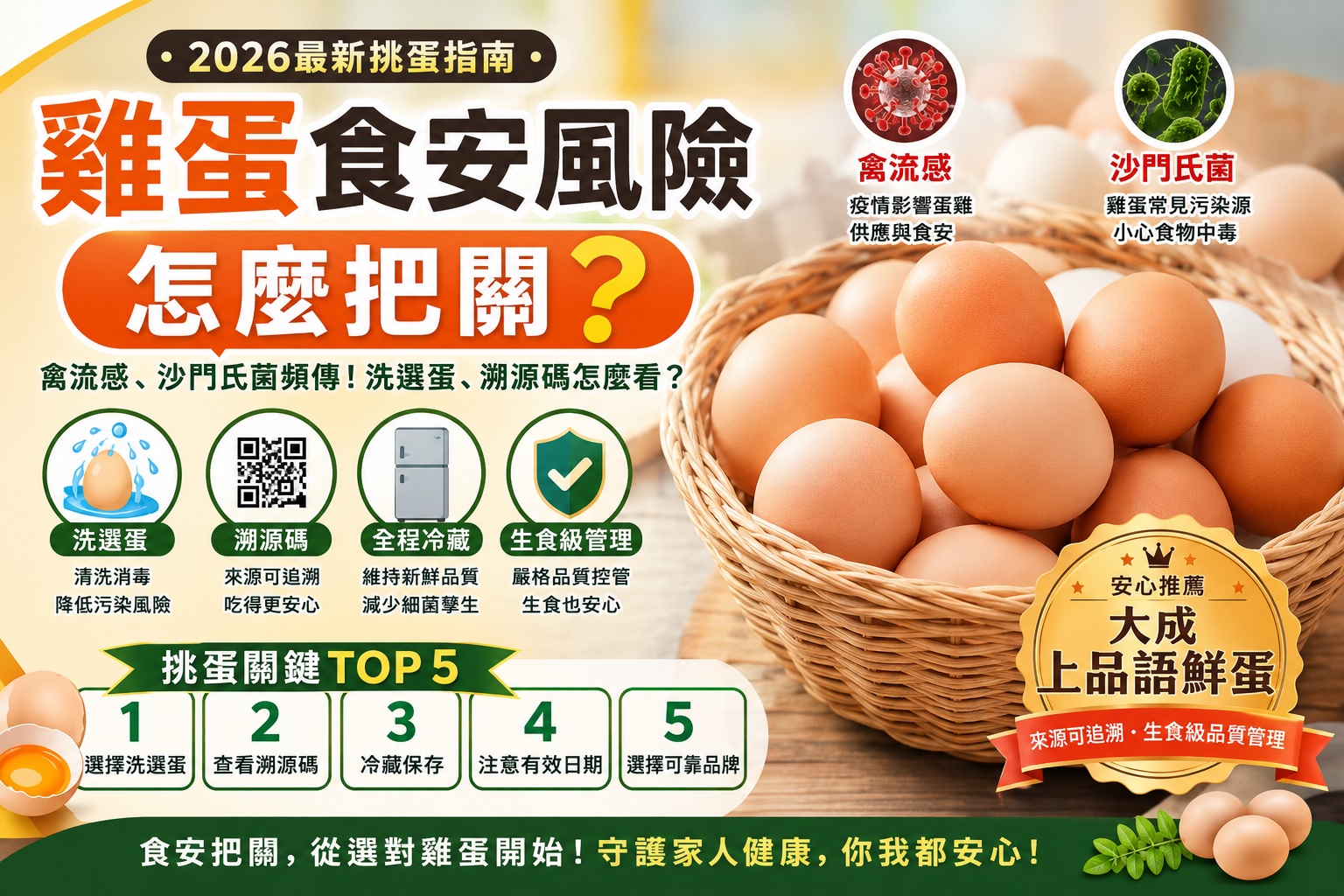 雞蛋食安風險怎麼把關？｜禽流感、沙門氏菌頻傳！洗選蛋、溯源碼、生食級雞蛋怎麼選？｜2026最新挑蛋指南一次看懂