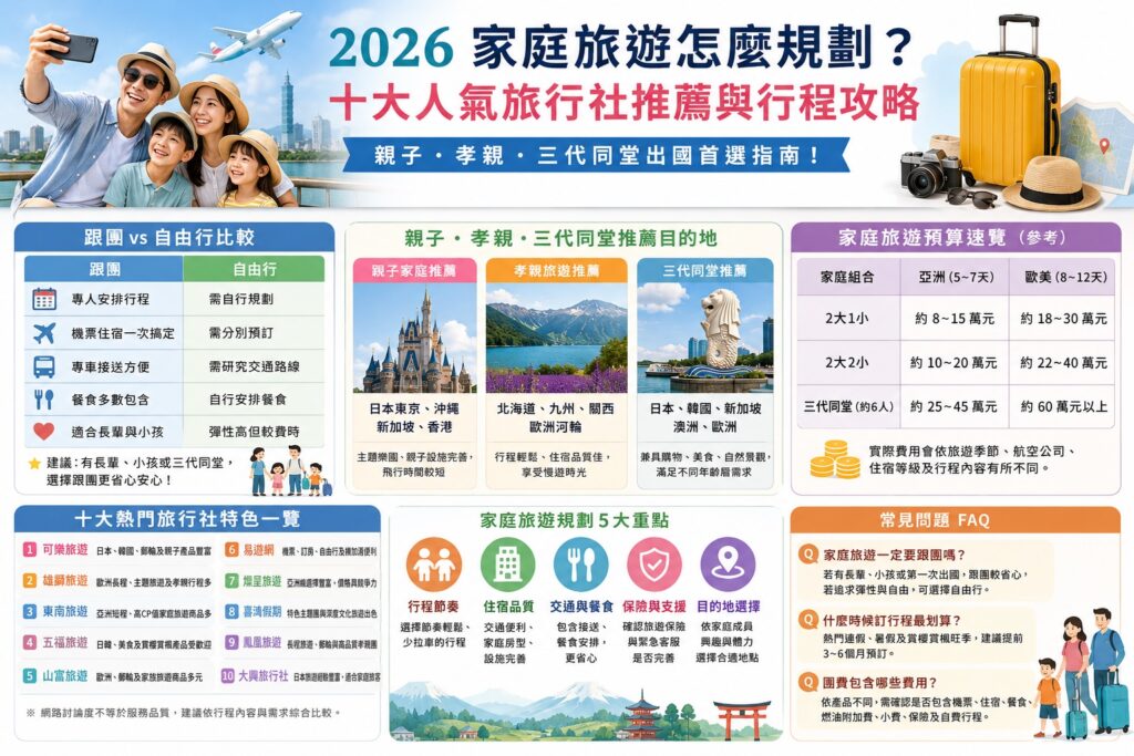 2026 家庭旅遊攻略｜十大人氣旅行社推薦、親子孝親出國規劃、跟團自由行比較