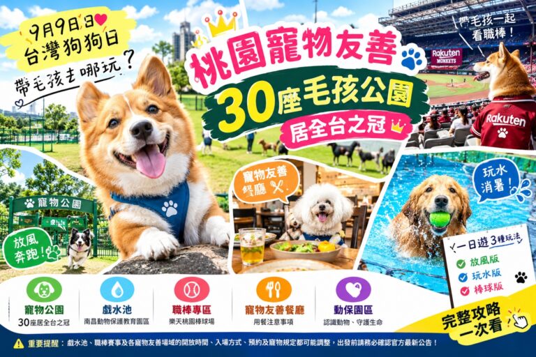 桃園寵物友善2026｜30座毛孩公園居冠！戲水、職棒看球、用餐攻略